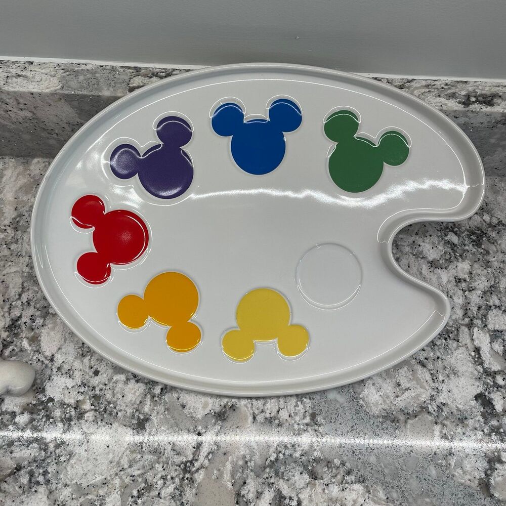 Disney Parks Ink & Paint Artist Palette Ceramic Serving Platter Mickey Tray 14"